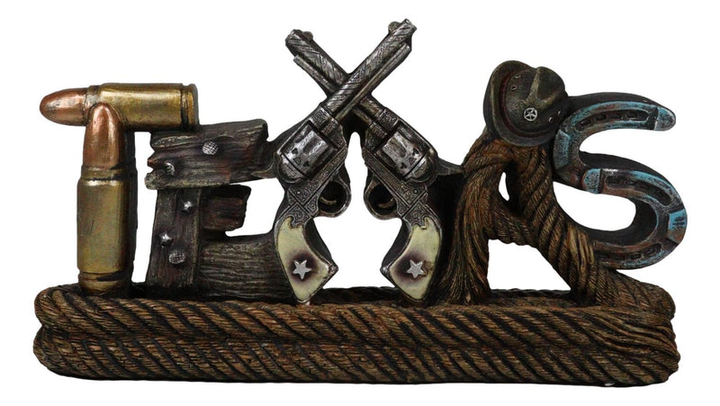 Texas Word Art Lasso Ropes Bullets Horseshoes Cowboy Hat Guns Desktop Figurine