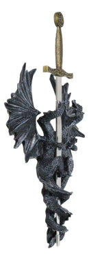 Gothic Fantasy Double Dragon Wall Decor Plaque With Medieval Sword 14" Tall