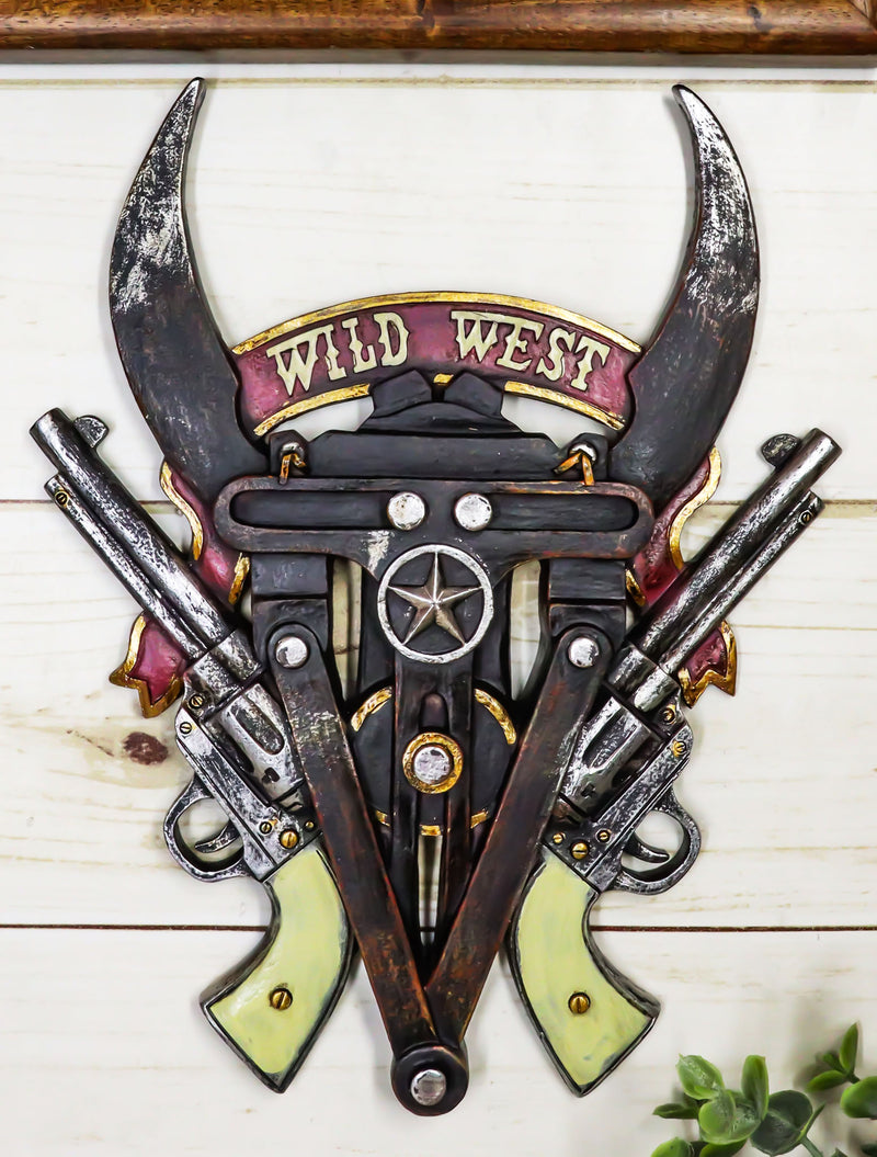 Rustic Western Texas Wild West Longhorns Dual Revolver Pistols Wall Plaque
