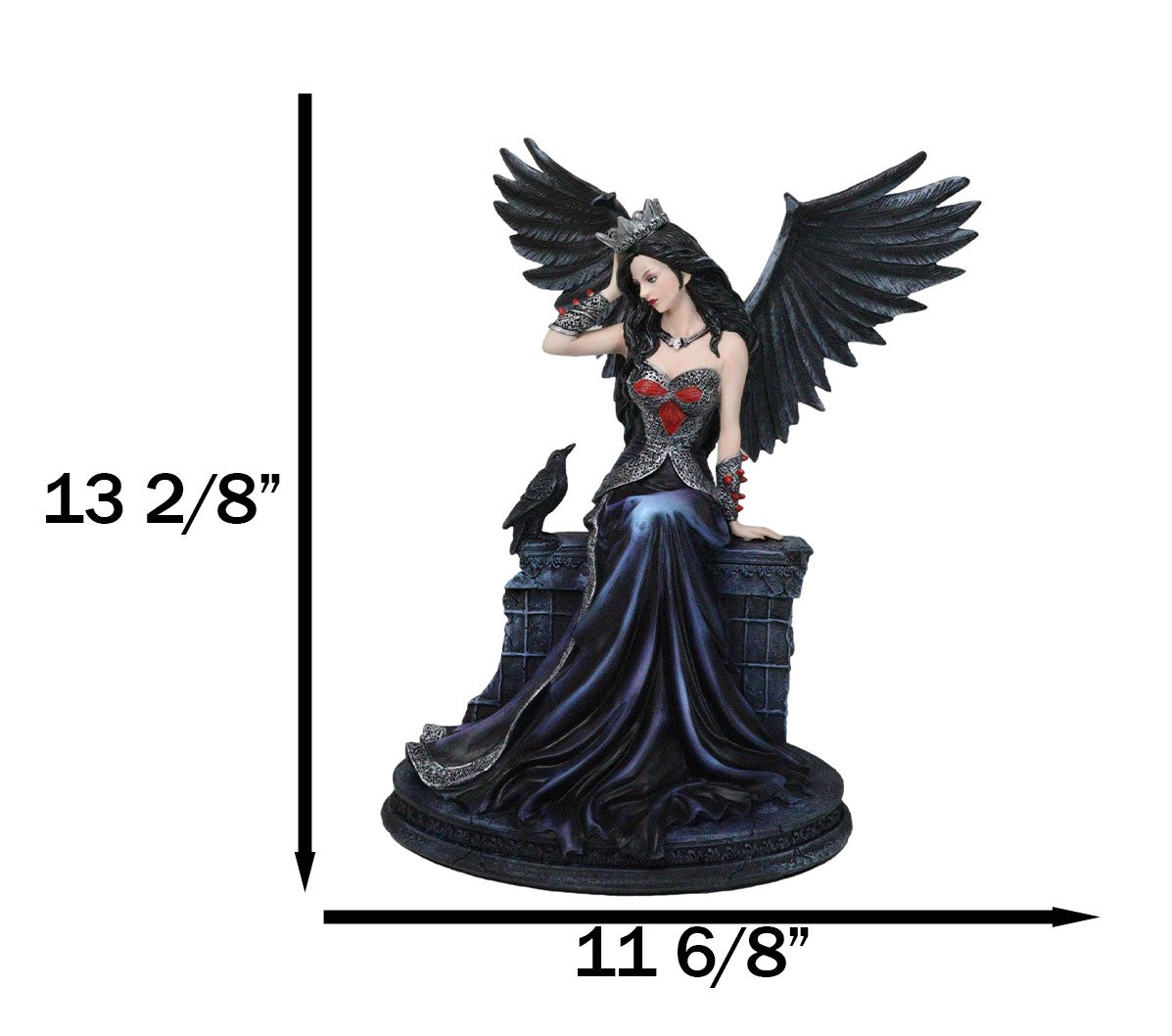 Dark Encounter Gothic Crowned Fairy Queen With Raven Crow On Ledge Figurine