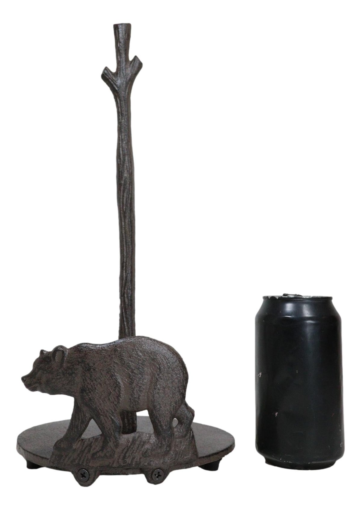 Rustic Cast Iron Western Forest Black Bear Strolling Paper Towel Holder Stand - Ebros Gift