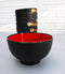 Ebros Japanese Black Red Lacquer Copolymer Plastic Rice Bowl Wood Grain Pattern Set 6