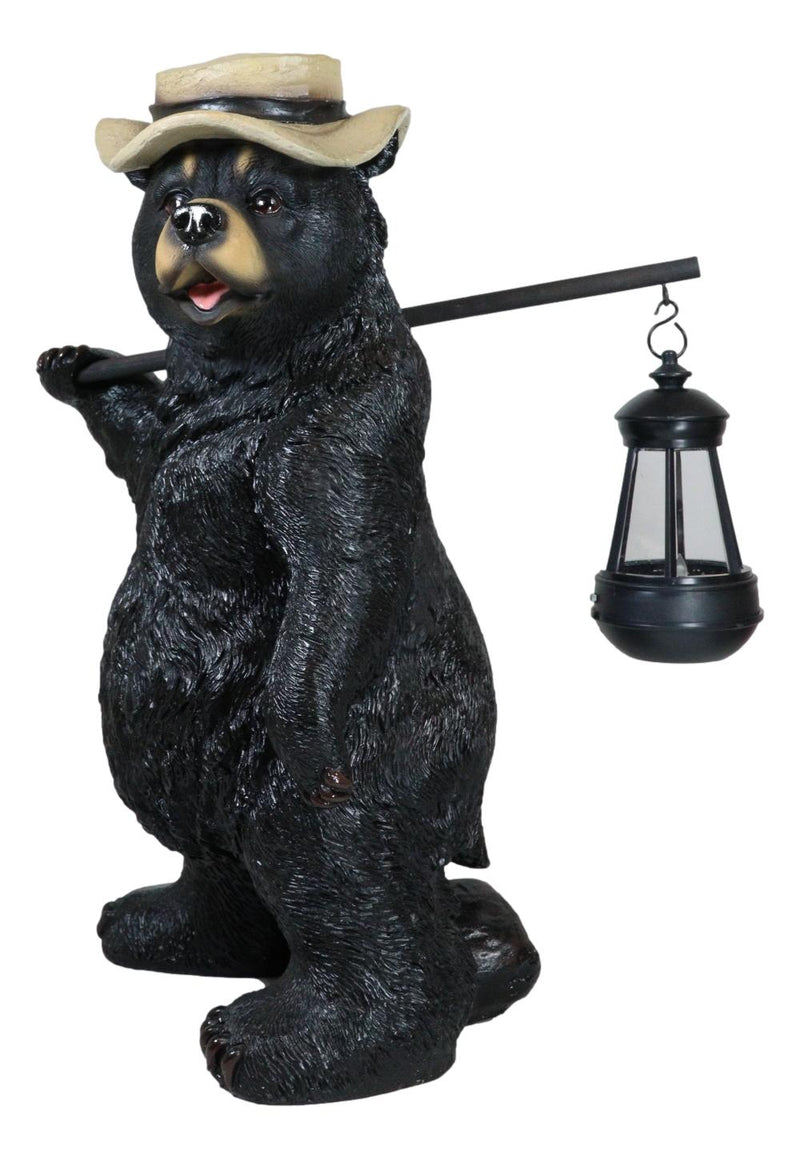 Ebros Rustic Forest Black Bear Outdoor Hiking Figurine W/ Solar LED Light Lantern Lamp