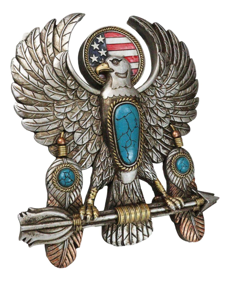 Southwestern American Flag Eagle With Turquoise Rocks Feathers Arrows Wall Decor