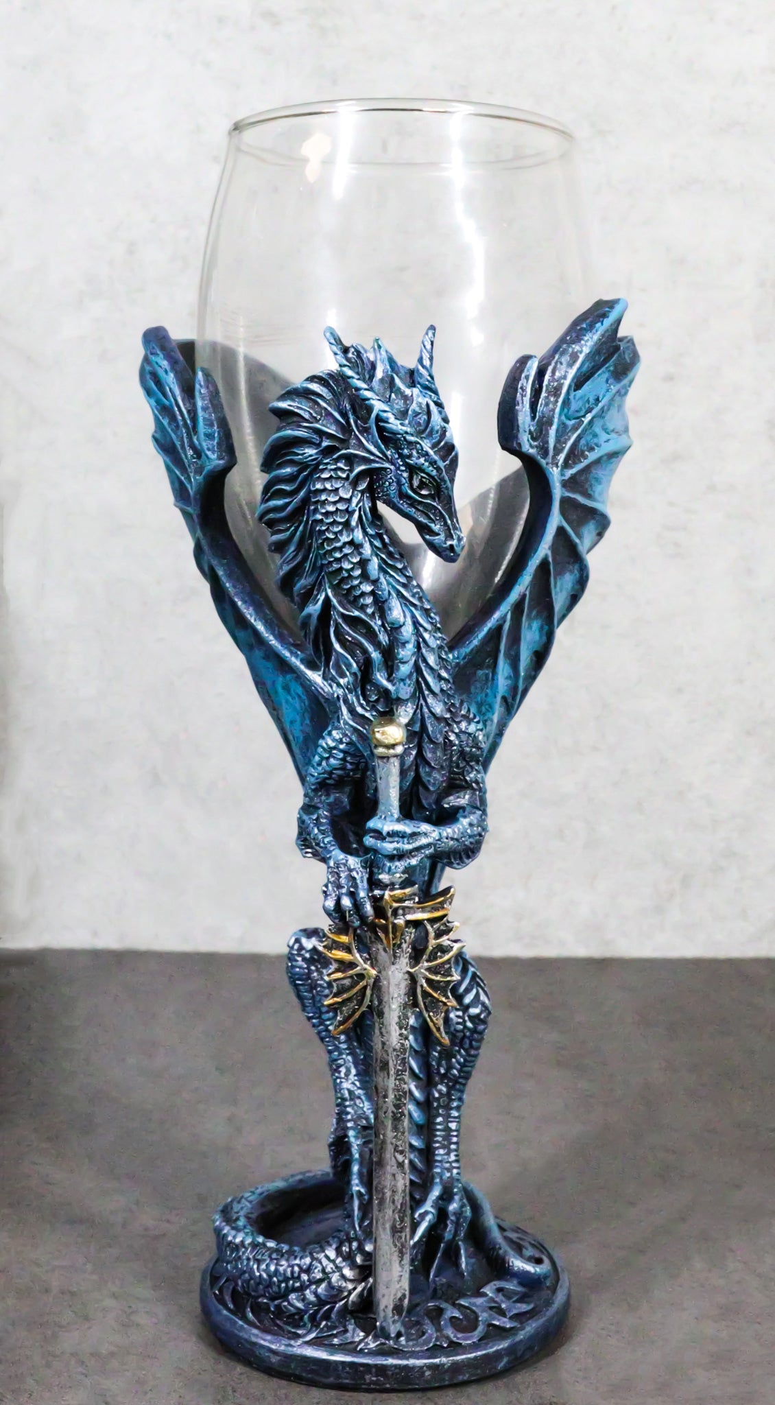 Fantasy Netherworld Blue Dragon Sea Blade Sword Glass Wine Goblet Chalice