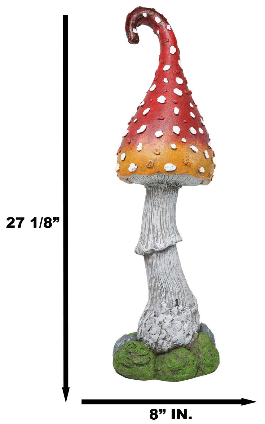 Large Fairy Garden Red White Spotted Crooked Toadstool Mushroom Figurine 23"H