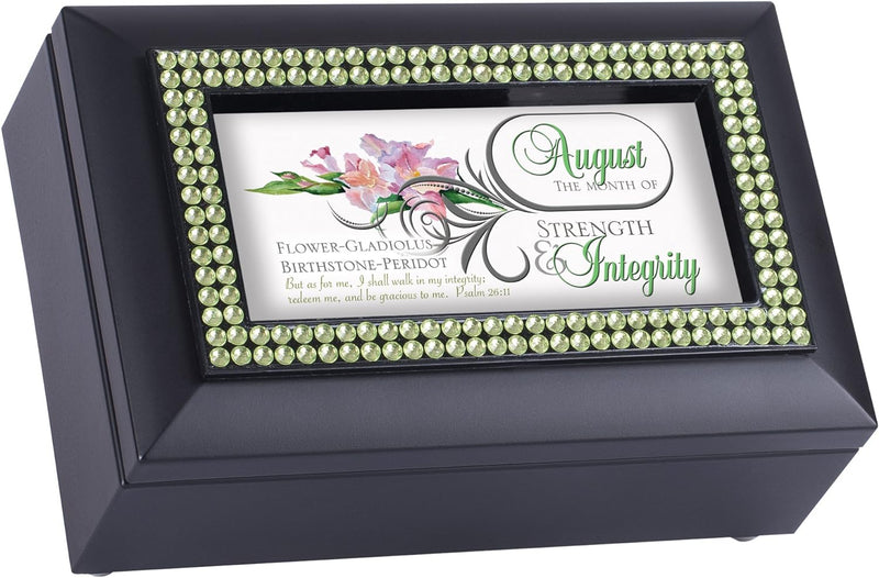 August Month Peridot Birthstone Strength And Integrity Black Musical Trinket Box