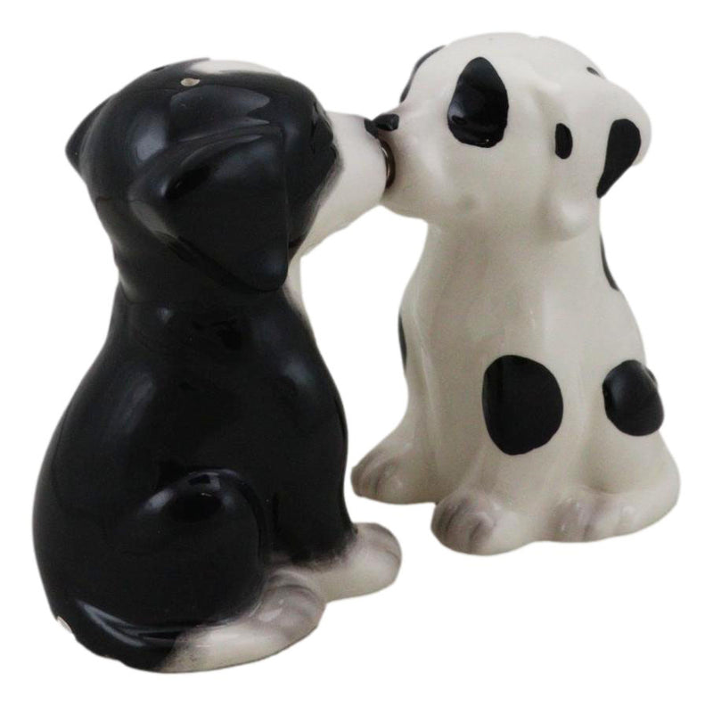 Ebros Ceramic Black & White Mutt Puppy Dogs Kissing Salt And Pepper Shakers Set