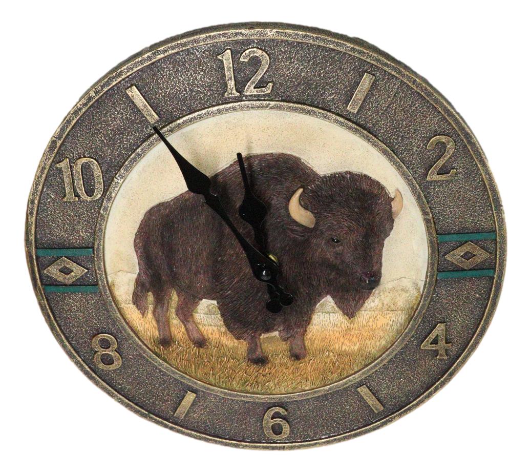 Frontier Land Legacy Southwestern Bison Wall Clock American Buffalo Sculpture