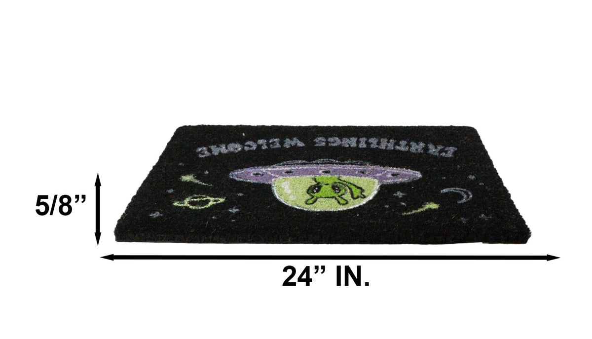 Ebros Earthlings Welcome Alien UFO Spaceship Black Coir Doormat 24 x 16 Inches