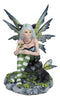 Feline Fairy In Green White Striped Leggings With Black Fae Winged Cat Figurine