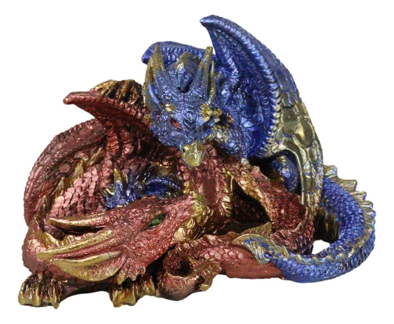 Metallic Iridescent Red and Blue Dragon Family Sleeping Peacefully Figurine