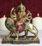 Hindu Goddess Durga Wearing Red Sari With Weapons Riding On Lion Figurine