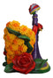 Sugar Skull Day of The Dead Lady Catrina Roses And Florals Wine Holder Figurine