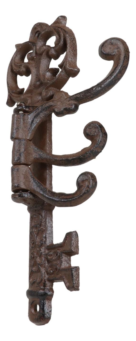 Pack of 2 Cast Iron Rustic Victorian Ornate Key Shaped Swivel Triple Wall Hook