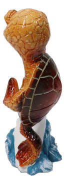 Sunkissed Surfing Turtle with Brown Shell Riding Surfboard Over Waves Figurine
