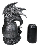 Silver Gothic Dragon On Oversized Skull with Faux Geode Crystal LED Figurine