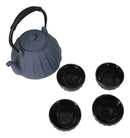 Gray Vertical Lines Design Tetsubin Cast Iron Teapot 33oz And 4 Tea Cups Set