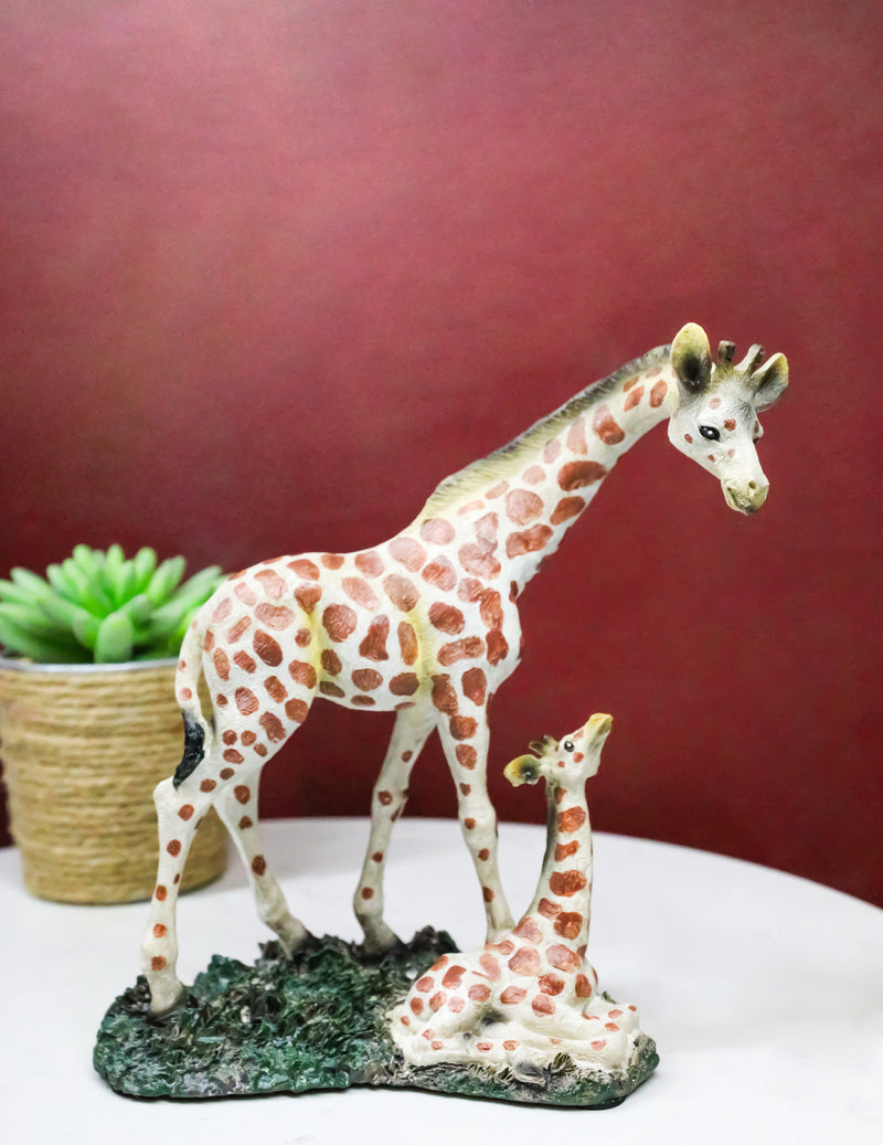 Safari Savannah Masai Giraffe Mother Standing by Sitting Calf Figurine 6.75"H
