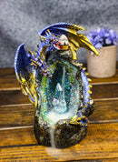 Blue Dragon On Faux Geode Crystal Mountain LED Backflow Incense Burner Figurine