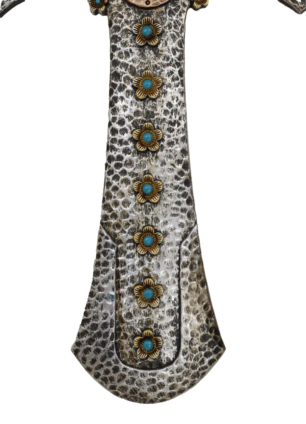 Catholic Lady Of Guadalupe Mary With Turquoise Gems Hammered Pattern Wall Cross