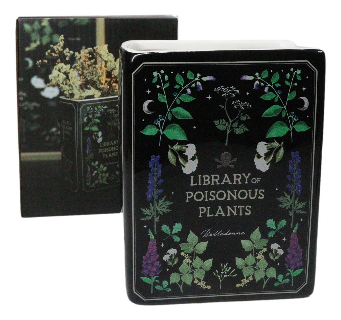 Witchcraft Magic Library of Poisonous Plants Ceramic Book Shaped Pot Vase - Ebros Gift