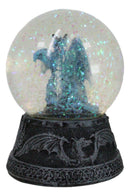 Mythical Quicksilver Blue Dragon Water Globe Figurine With Glitters 4.25"H