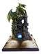 Medieval Green Dragon Perching On LED Castle With Book of Spells Figurine