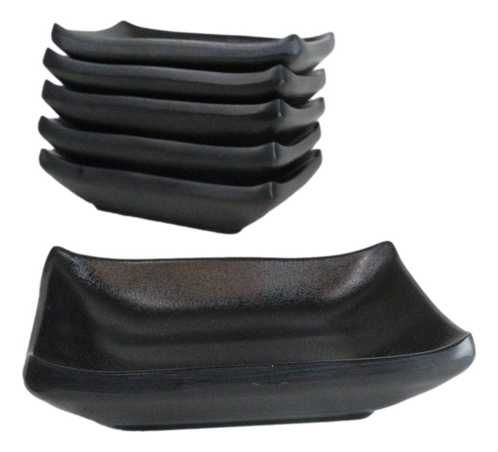 Pack Of 6 Ridged Matte Black Melamine Rectangular Condiment Sauce Dish 2oz