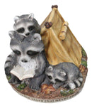 Bedtime Story Raccoon Mother & Cubs Figurine Raccoon Family Reading by Tent
