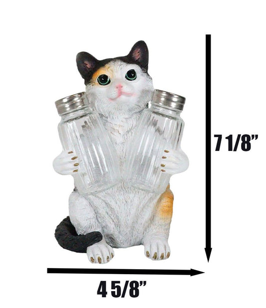 Ebros Adorable Calico Furry Feline Kitty Cat Salt Pepper Shakers Holder Figurine 8.25" H - Ebros Gift