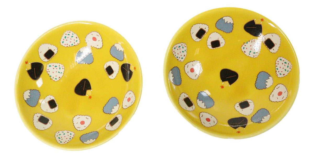 Onigiri Rice Balls Yellow Sauce Dishes Chopsticks And Rests Sushi Set For 2