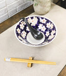 White Ume Plum Flowers Ceramic Ramen Bowl Soup Spoon Chopsticks And Rest Set