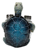 Marine Blue Shell Sea Turtle Hugging Glass Salt Pepper Shakers Holder Figurine