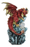 Fantasy Red And Gold Geode Dragon Perching On Crystal Rock Cavern Small Figurine