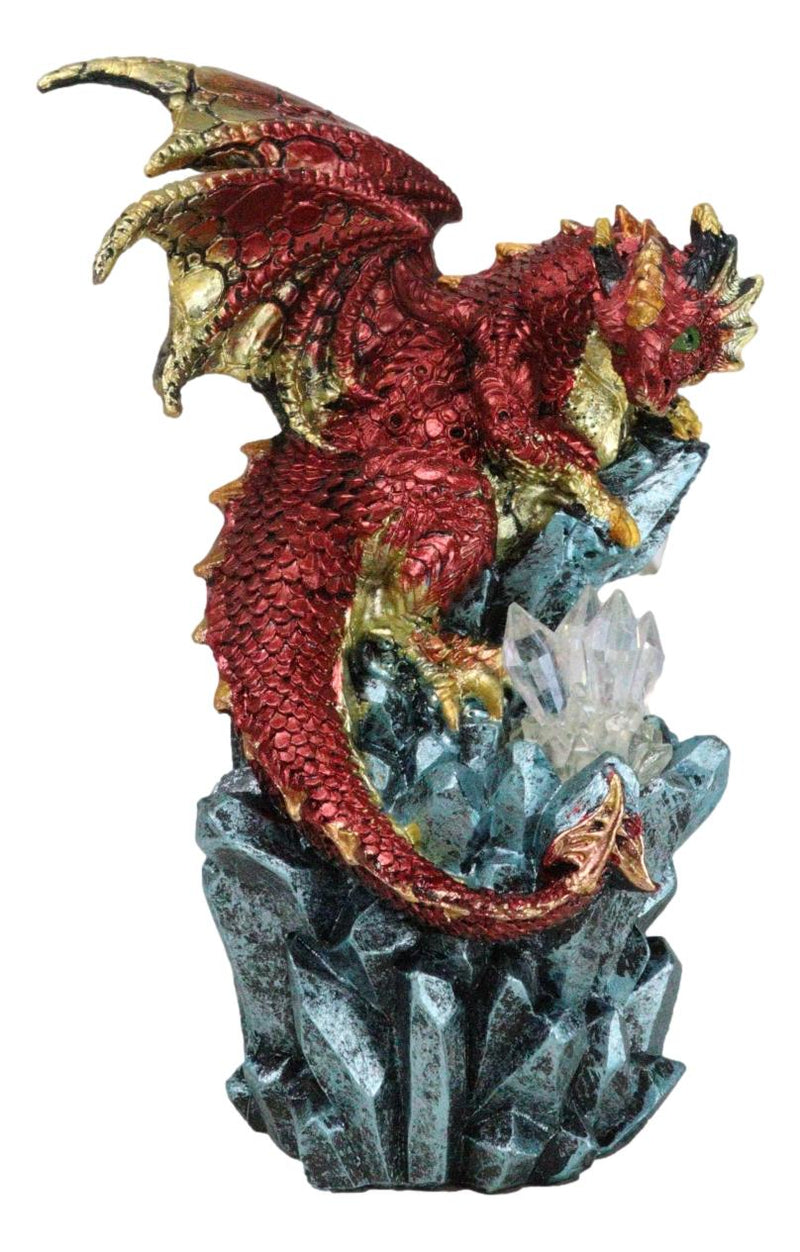 Fantasy Red And Gold Geode Dragon Perching On Crystal Rock Cavern Small Figurine