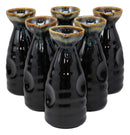 Glazed Ceramic Brown Waterfall Japanese Wine Sake Tokkuri Flask Pack of 6 Flasks