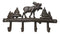 Cast Iron Rustic Western Elk Moose Deer Roaming Pine Woodlands 4-Peg Wall Hooks