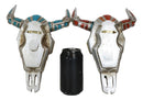 Set of 2 Red and Blue Western Robotic Cyborg Horned Cow Skull Wall Decors
