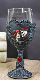 Love Never Dies Wedding Bride Groom Skulls Scrollwork Wine Glass Chalice Goblet