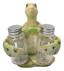 Marine Green Shell Sea Turtle Hugging Glass Salt Pepper Shakers Holder Figurine