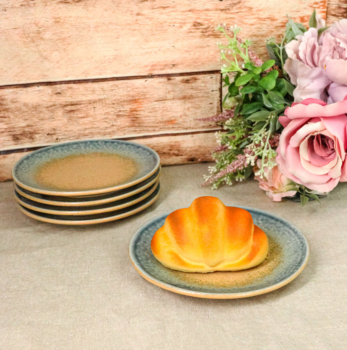 Set Of 5 Blue River Ao Nagashi Round Appetizer Dessert Salad Ceramic Plates 6"D