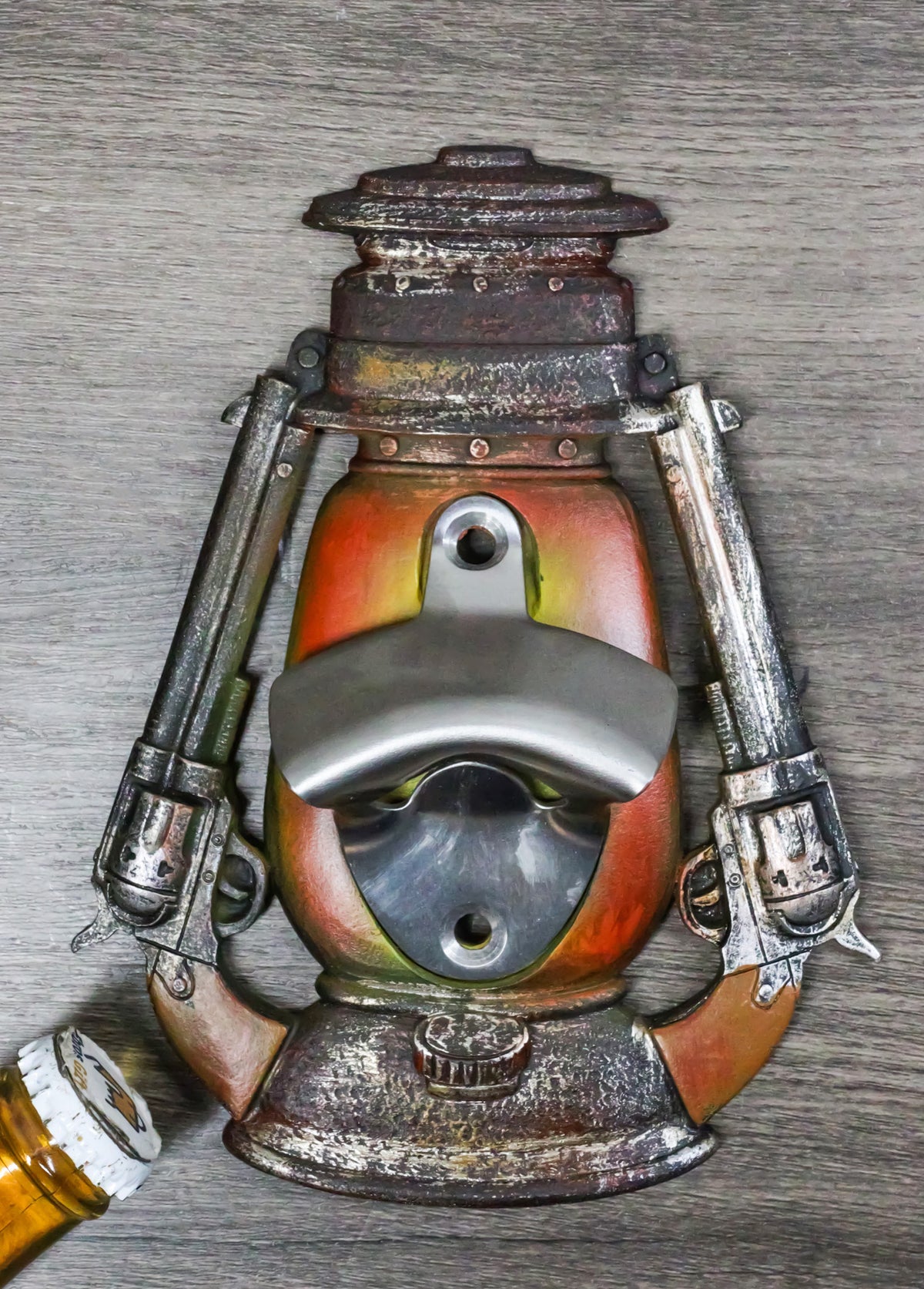 Rustic Western Country 2 Cowboy Pistols Old Fashioned Lamp Wall Bottle Openers