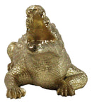 Large 2 Feet Gold Patina Crocodile Baring Jaws and Razor Teeth Garden Statue