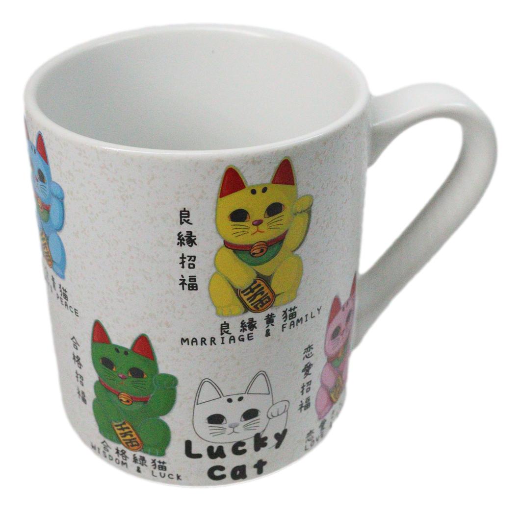 Colorful Maneki Neko Lucky Fortune Cats Textured Ergonomic Mug Cup 11oz