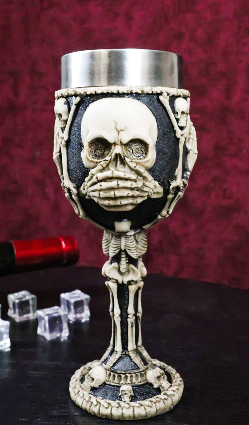 Wisdom Of The Ages See Hear Speak No Evil Skeleton Skulls Wine Goblet Chalice