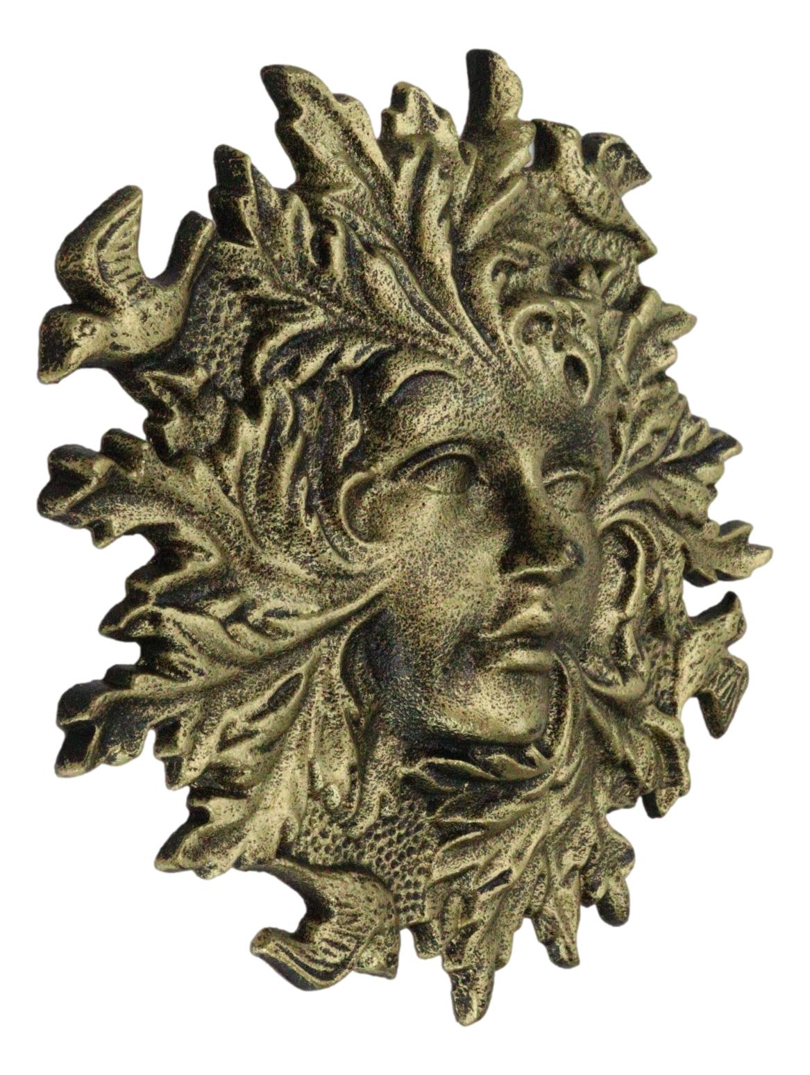 Cast Iron Antiqued Forest Spirit Goddess Celtic Greenwoman Ent Face Wall Decor - Ebros Gift