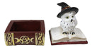 White Snow Owl With Witch Hat Sitting On Triple Moon Spell Book Trinket Box