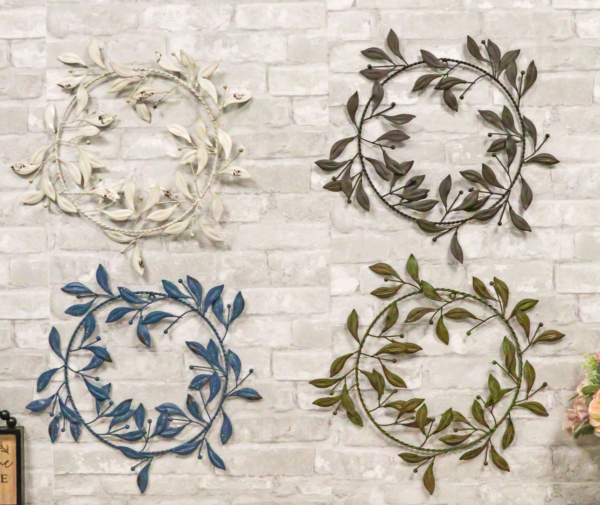 Set of 4 Large 17" Colorful Metal Tree of Life Floral Wreath Medallion Circle