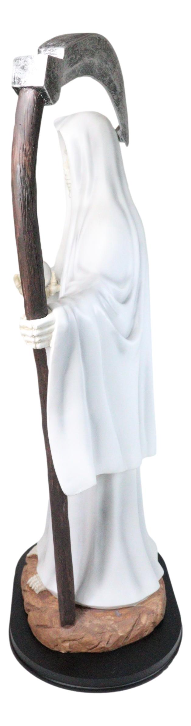 Large 2 Feet Tall Holy Death Santa Muerte Holding Scythe In White Robe Statue